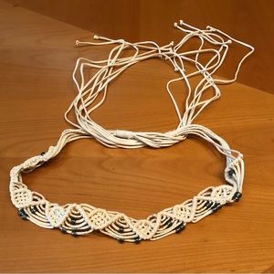 Cream silver beaded rope belt